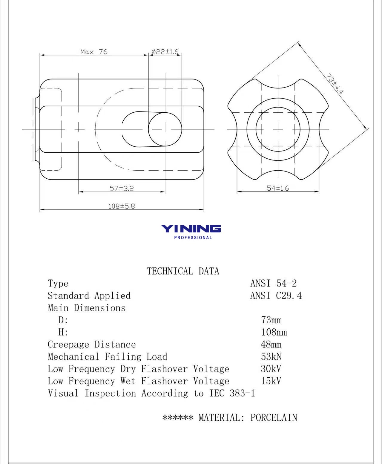 ANSI 54-2 Porcelain Guy Strain Insulator