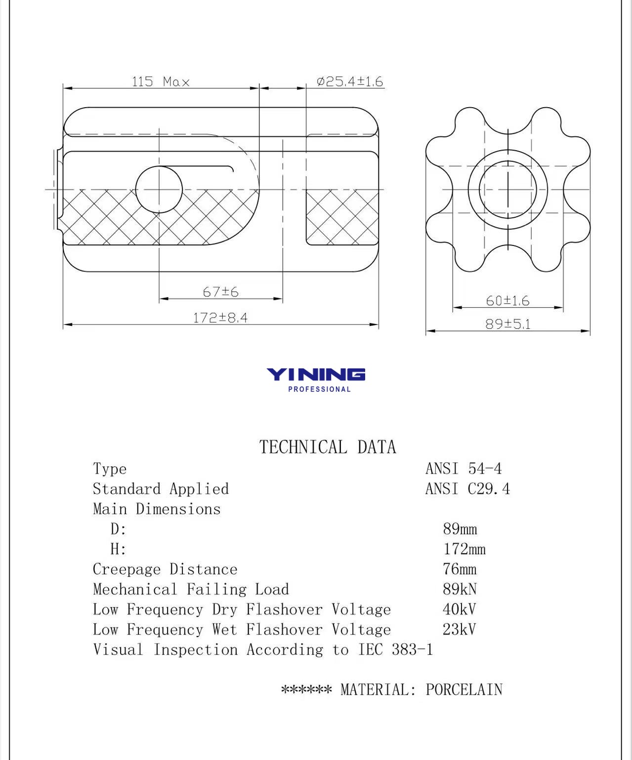 ANSI 54-4 Porcelain Strain Stay Insulator
