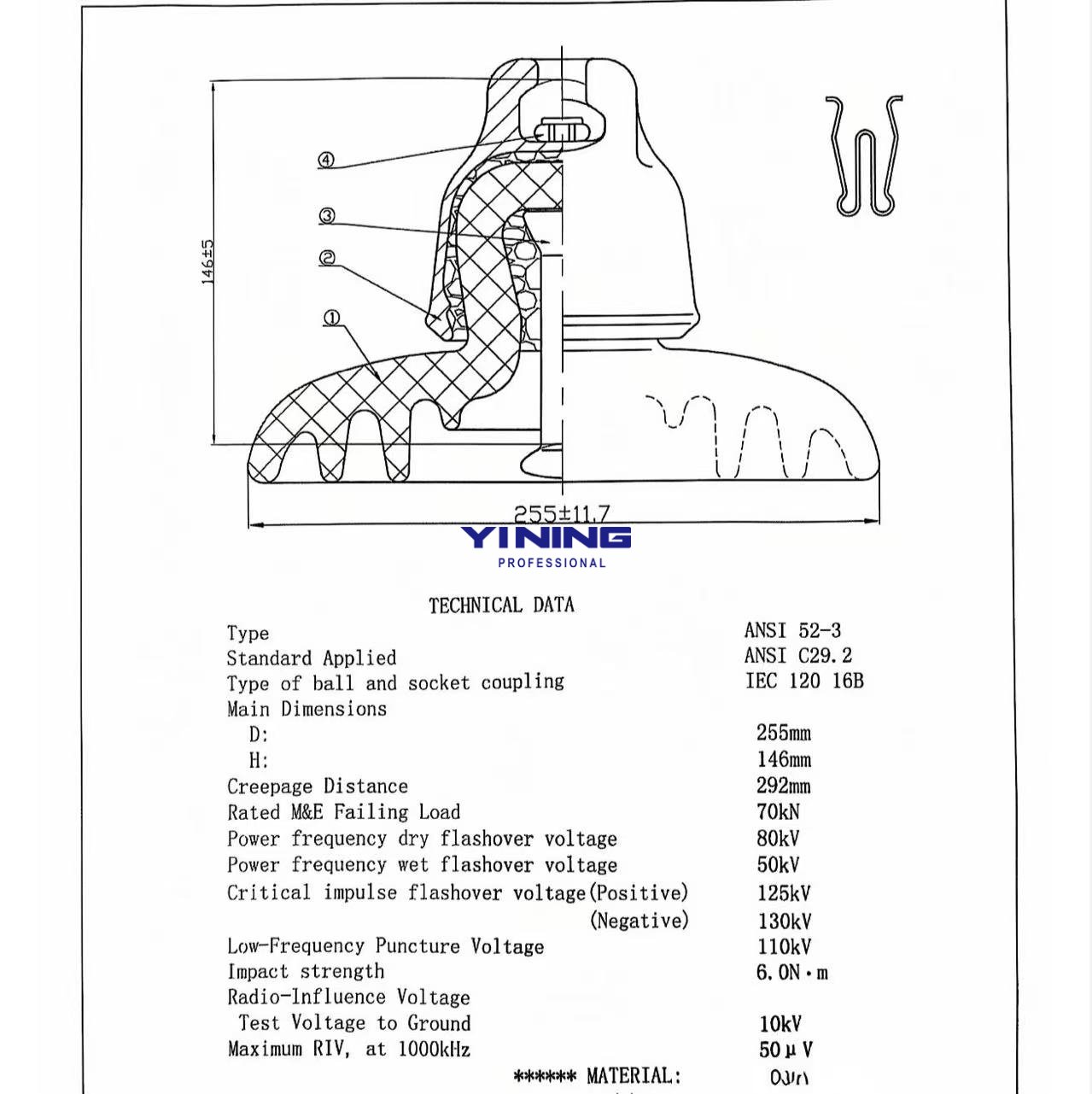 Porcelain Disc Suspension Insulator ANSI 52-3 